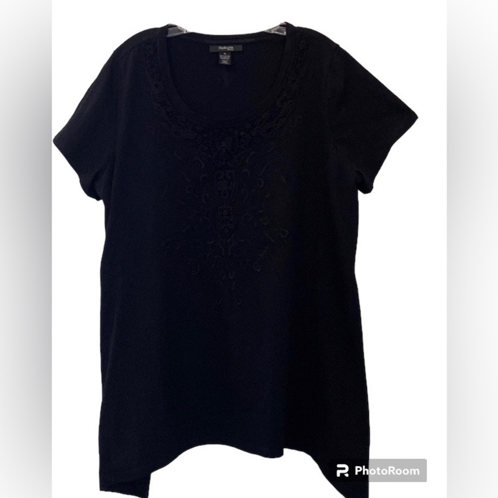 Style & Co. Woman Black Short Sleeve Top With Detailed Stitch Lace Size …